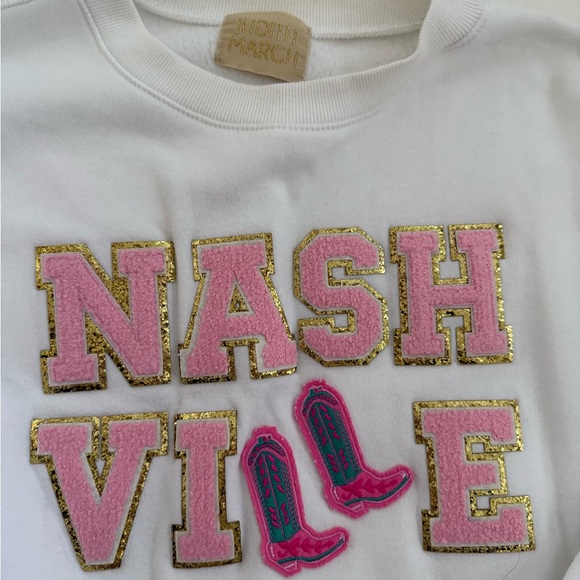Judith March White Sweatshirt with Pink and Gold Nashville Design - Picture 2 of 2